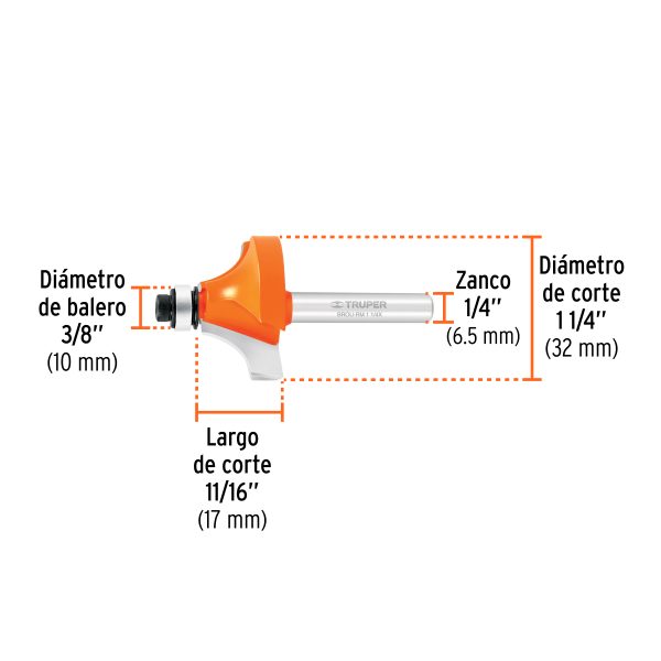11473 - Broca para router, redondeado con moldura, 1-1/4' con balero