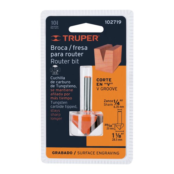 102719 - Broca para router, corte en 'V', 1-1/8', Truper