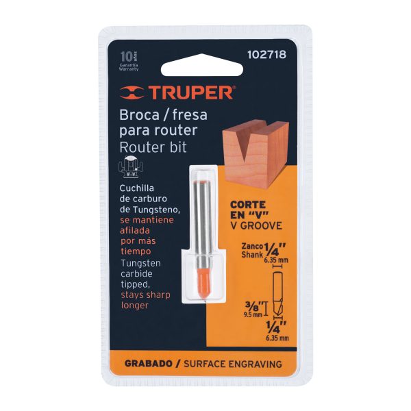 102718 - Broca para router, corte en 'V', 1/4', Truper