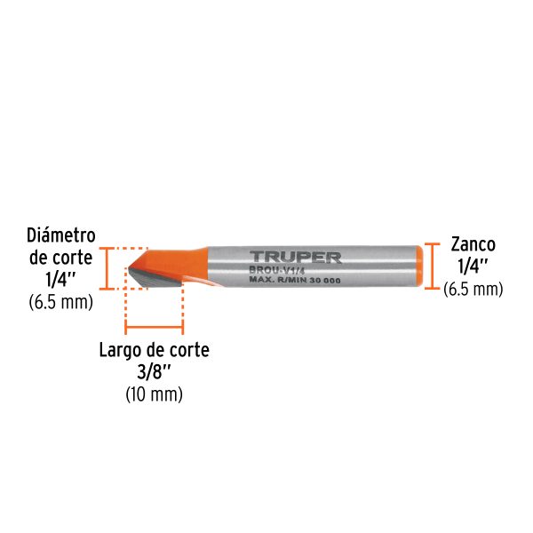 102718 - Broca para router, corte en 'V', 1/4', Truper