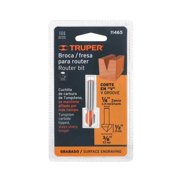 11465 - Broca para router, corte en 'V', 3/8', Truper