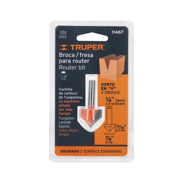 11467 - Broca para router, corte en 'V', 7/8', Truper