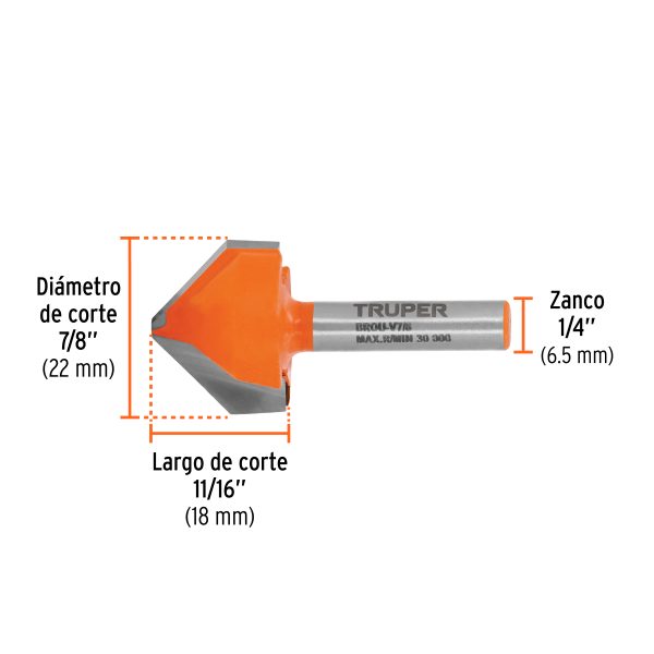 11467 - Broca para router, corte en 'V', 7/8', Truper