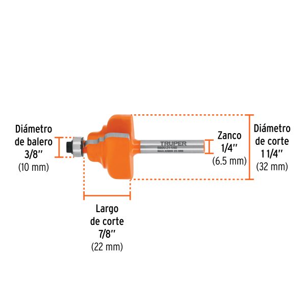 10675 - Broca para router, zafiro, 1-1/4', con balero, Truper
