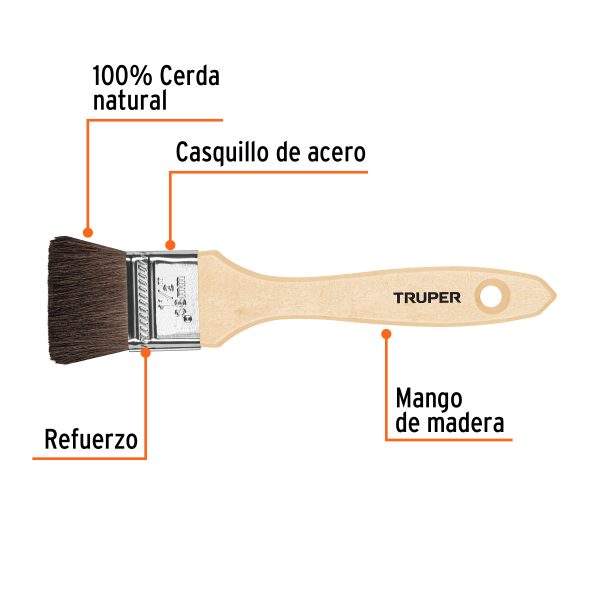 12467 - Brocha pelo de camello de 1-1/2' con mango de madera, Truper