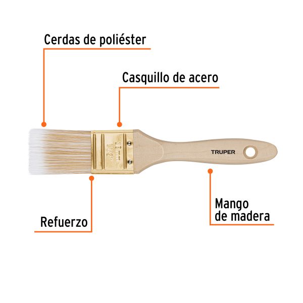 13343 - Brocha cerdas sintéticas 1-1/2' corte recto, mango de madera