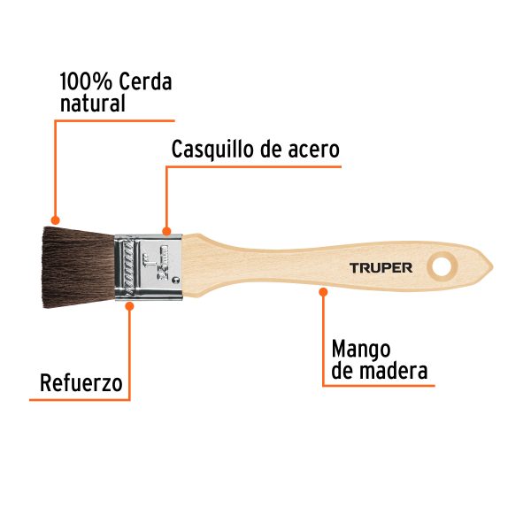 12466 - Brocha pelo de camello de 1' con mango de madera, Truper