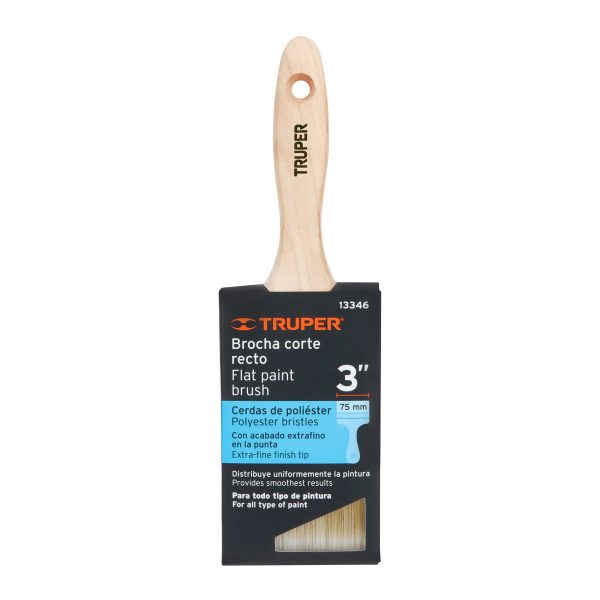 13346 - Brocha cerdas sintéticas 3' corte recto, mango de madera