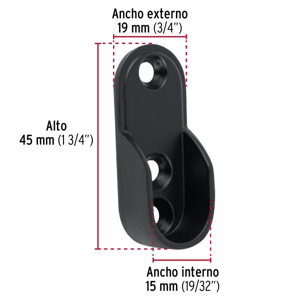 46585 - Brida negra para tubo ovalado de closet, HERMEX