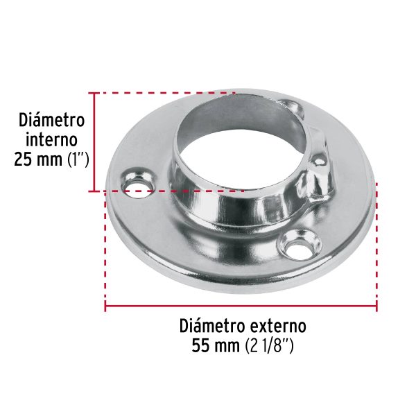 48975 - Brida cromada para tubo redondo de clóset, HERMEX