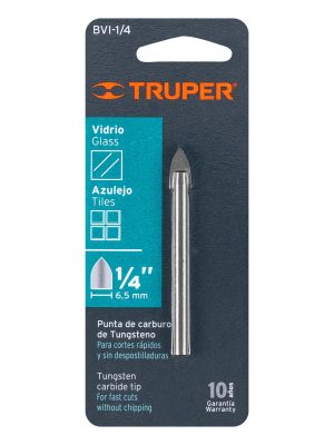 11702 - Broca para vidrio y azulejo de 1/4', Truper