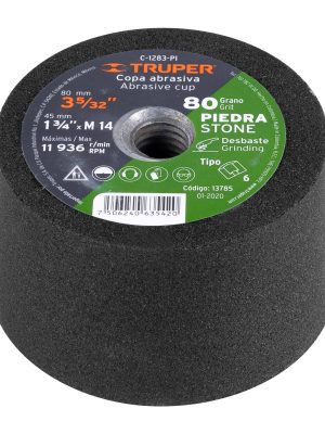 13785 - Copa desbaste de piedra 3-5/32' grano 80, eje M14, Truper