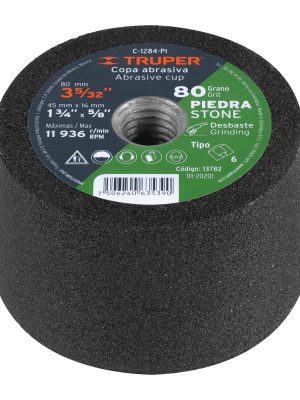 13782 - Copa desbaste de piedra 3-5/32' grano 80, eje 5/8-11, Truper