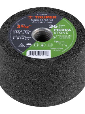 13780 - Copa desbaste de piedra 3-5/32' grano 36, eje 5/8-11, Truper