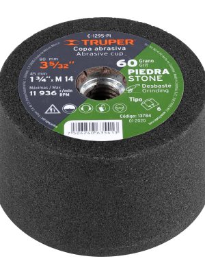13784 - Copa desbaste de piedra 3-5/32' grano 60, eje M14, Truper