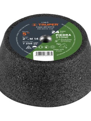 13791 - Copa desbaste de piedra 5' grano 24, eje M14, Truper