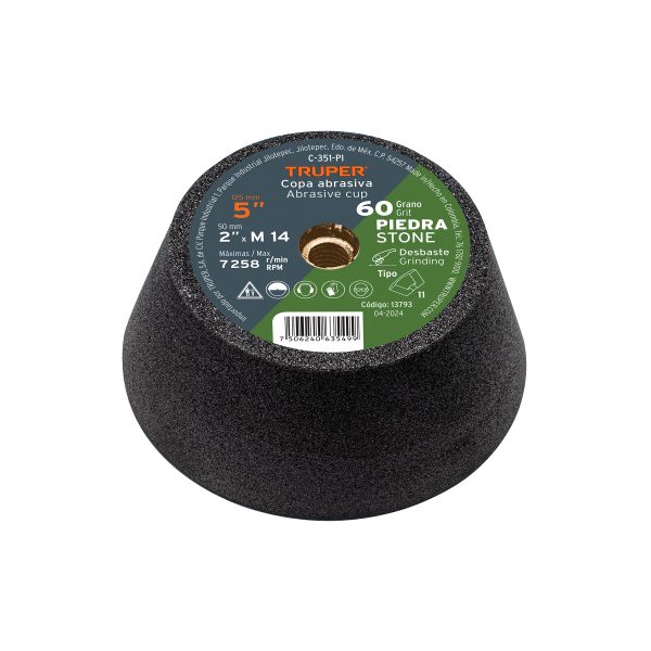 13793 - Copa desbaste de piedra 5' grano 60, eje M14, Truper