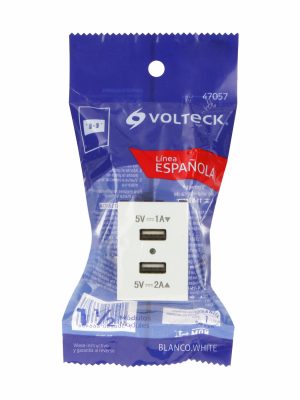 47057 - Toma con 2 puertos USB, 1.5 módulos, línea Española, blanco