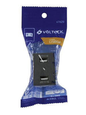 C2USB-LAE1.jpg 47829 - Toma 2 puertos USB acero inox de 1.5 módulos, línea Lisboa