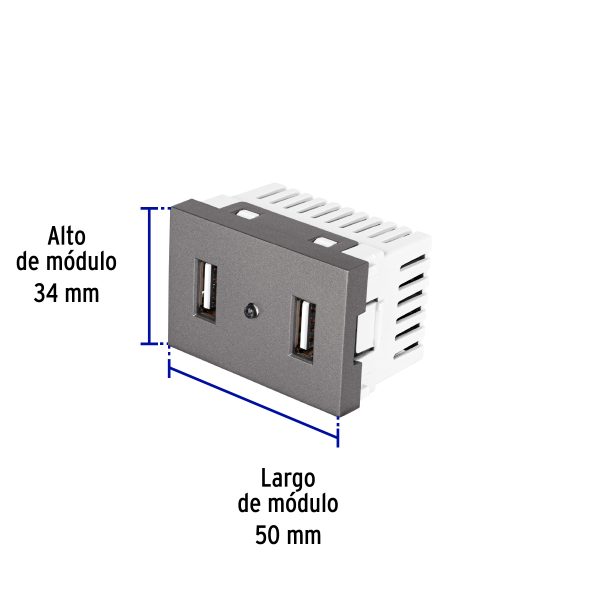 47829 - Toma 2 puertos USB acero inox de 1.5 módulos, línea Lisboa