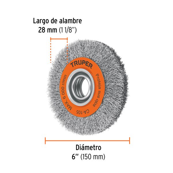 11523 - Carda alambre ondulado 6' x 13/16' para esmeril, Truper