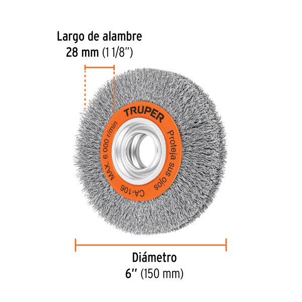 11526 - Carda alambre ondulado 6' x 1-1/8' para esmeril, Truper