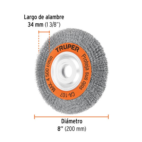 17524 - Carda alambre ondulado 8' x 3/4' para esmeril, Truper