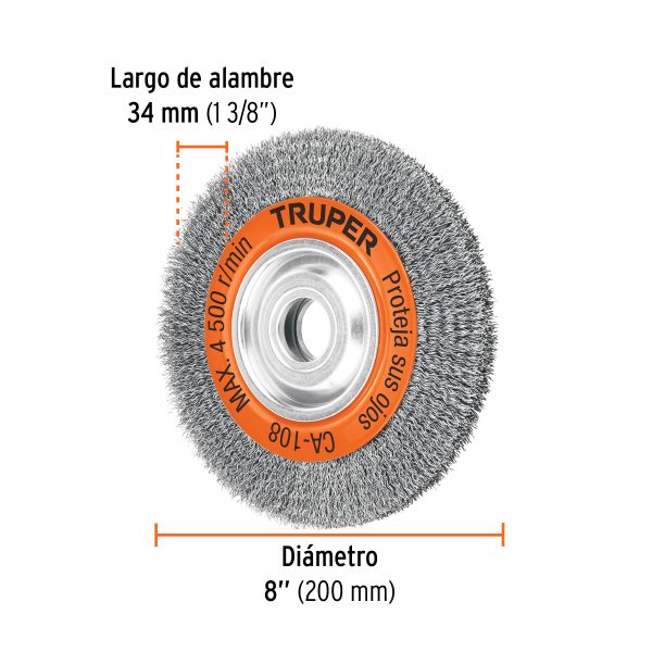 17525 - Carda alambre ondulado 8' x 7/8' para esmeril, Truper
