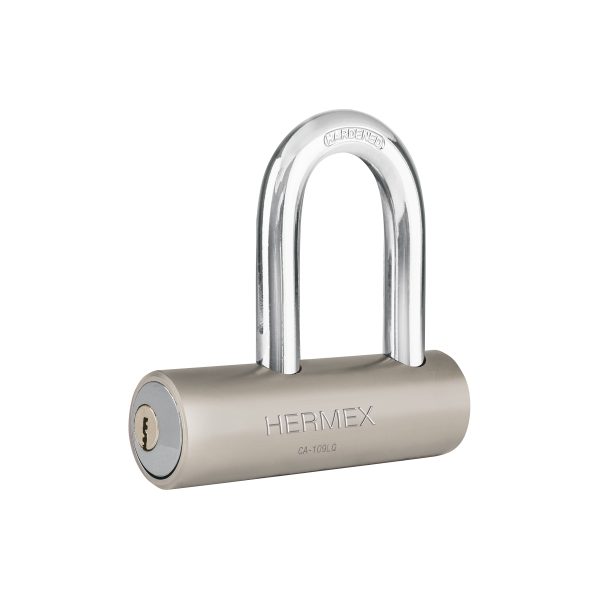 43366 - Candado de acero, 109mm, gancho largo, llave de puntos