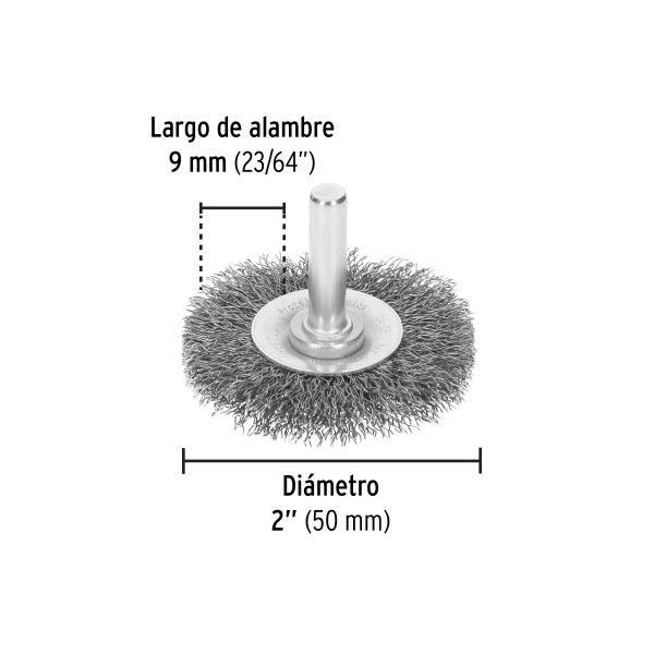 21002 - Carda circular 2' alambre grueso para taladro, Pretul