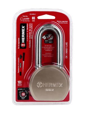 CA-65LXE1.jpg 43339 - Candado redondo, 65mm, gancho largo, llave tetra, blister