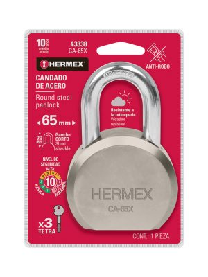 CA-65XE1.jpg 43338 - Candado redondo, 65mm, gancho corto, llave tetra, blister