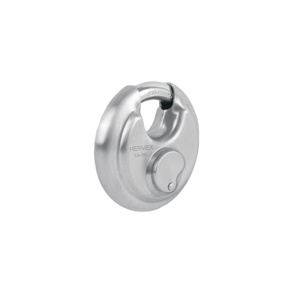 49473 - Candado circular acero inox, cilindro latón, 70 mm