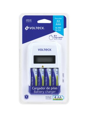 46046 - Cargador de pilas, AA, AAA, incluye 4 pilas AA, Volteck
