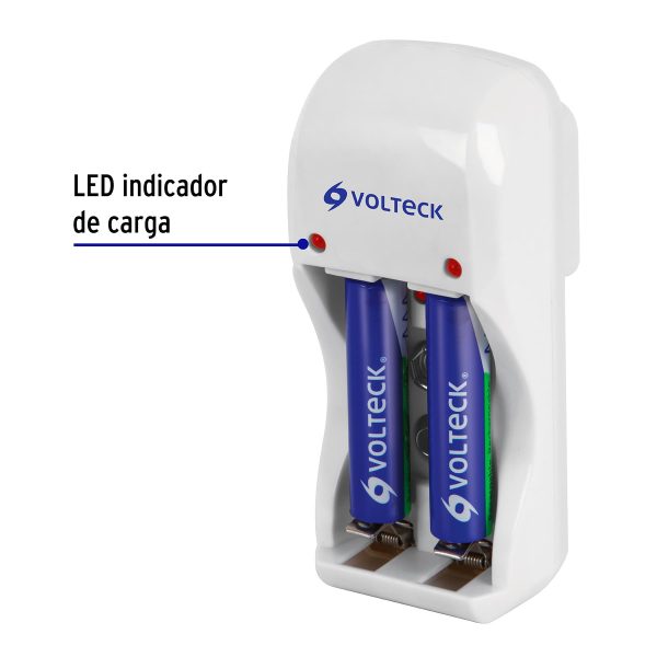 46043 - Cargador de pilas, AA, AAA y 9V incluye 2 pilas AAA, Volteck