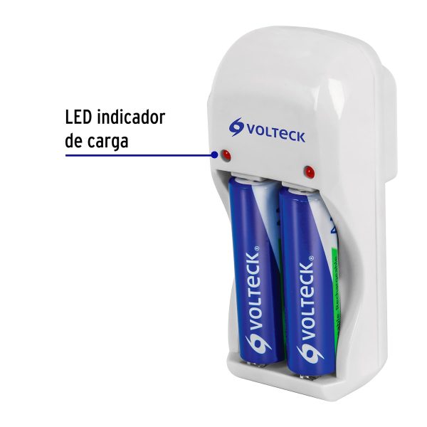 46044 - Cargador de pilas, AA, AAA y 9V, incluye 2 pilas AA, Volteck
