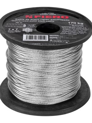 44208 - Metro de cable rígido 1/16' de acero 7x7 hilos, 75 m, Fiero