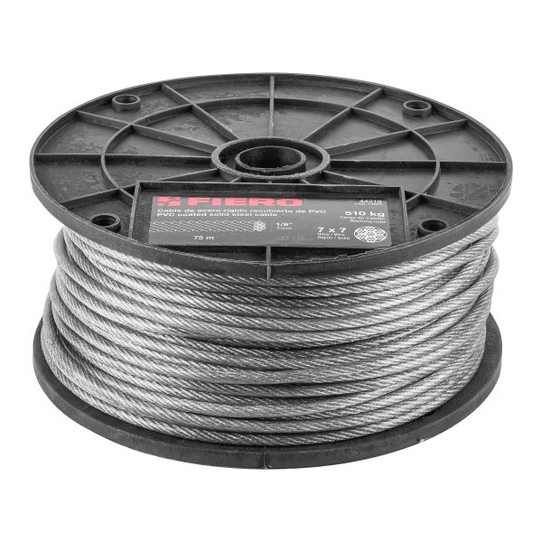 44219 - Metro de cable rígido 1/8' acero 7x7 recubierto PVC, 75 m