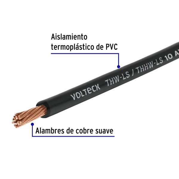 46051 - Rollo de 100 m de cable THHW-LS 10 AWG negro, Volteck