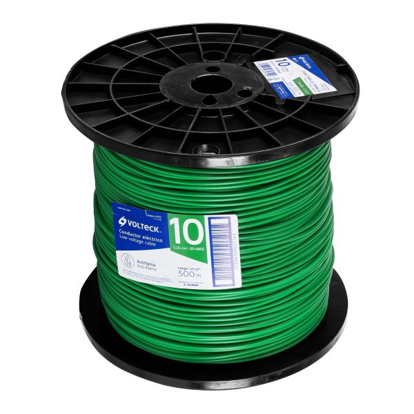 40122 - Metro de cable THHW-LS 10 AWG verde en carrete de 500 m
