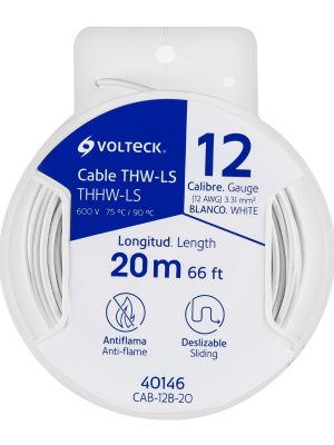 CAB-12B-20.jpg 40146 - Carrete con 20 m de cable THHW-LS 12 AWG blanco, Volteck