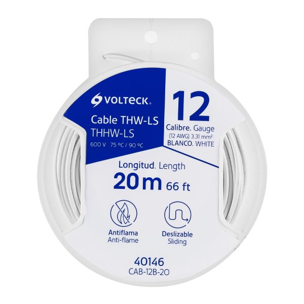 40146 - Carrete con 20 m de cable THHW-LS 12 AWG blanco, Volteck