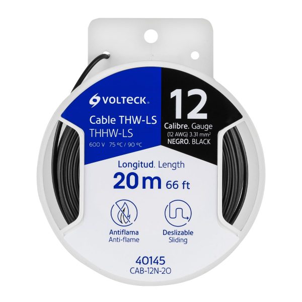 40145 - Carrete con 20 m de cable THHW-LS 12 AWG negro, Volteck
