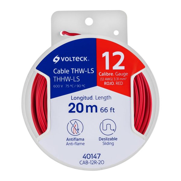 40147 - Carrete con 20 m de cable THHW-LS 12 AWG rojo, Volteck