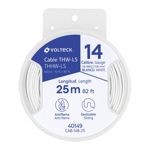 40149 - Carrete con 25 m de cable THHW-LS 14 AWG blanco, Volteck
