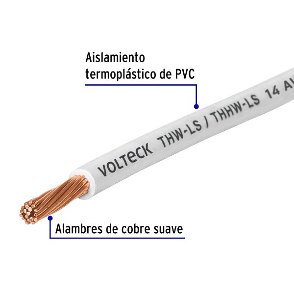 46057 - Rollo de 100 m de cable THHW-LS 14 AWG blanco, Volteck