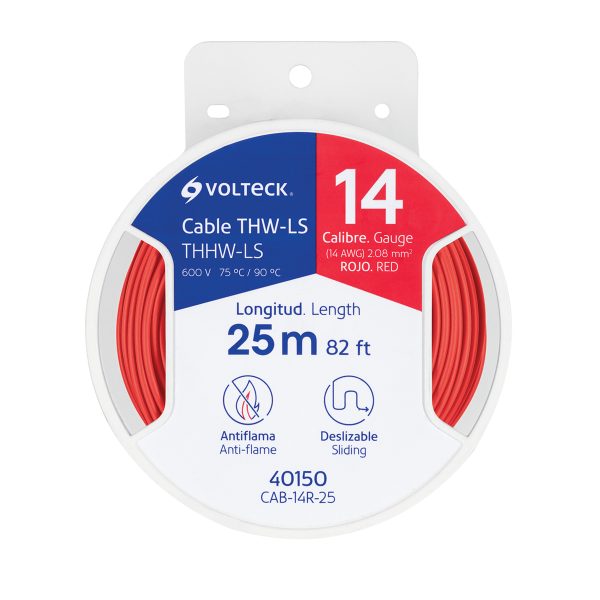40150 - Carrete con 25 m de cable THHW-LS 14 AWG rojo, Volteck