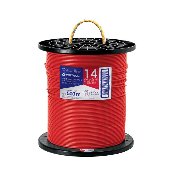 40124 - Metro de cable THHW-LS 14 AWG rojo en carrete de 500 m