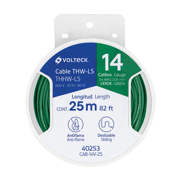 40253 - Carrete con 25 m de cable THHW-LS 14 AWG verde, Volteck