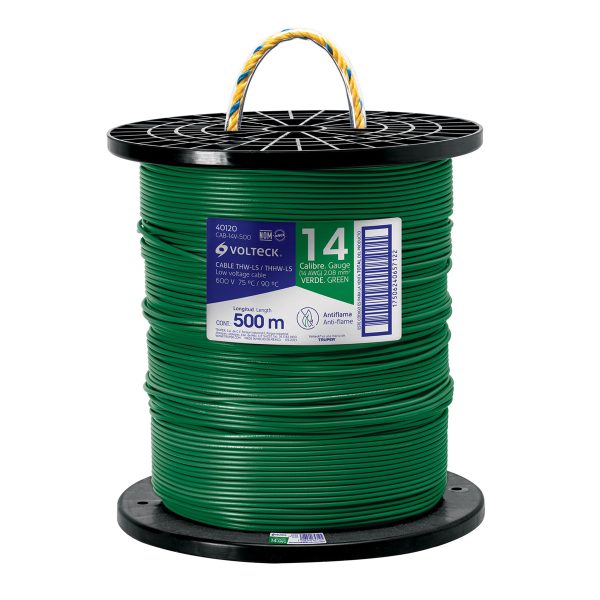 40120 - Metro de cable THHW-LS 14 AWG verde en carrete de 500 m